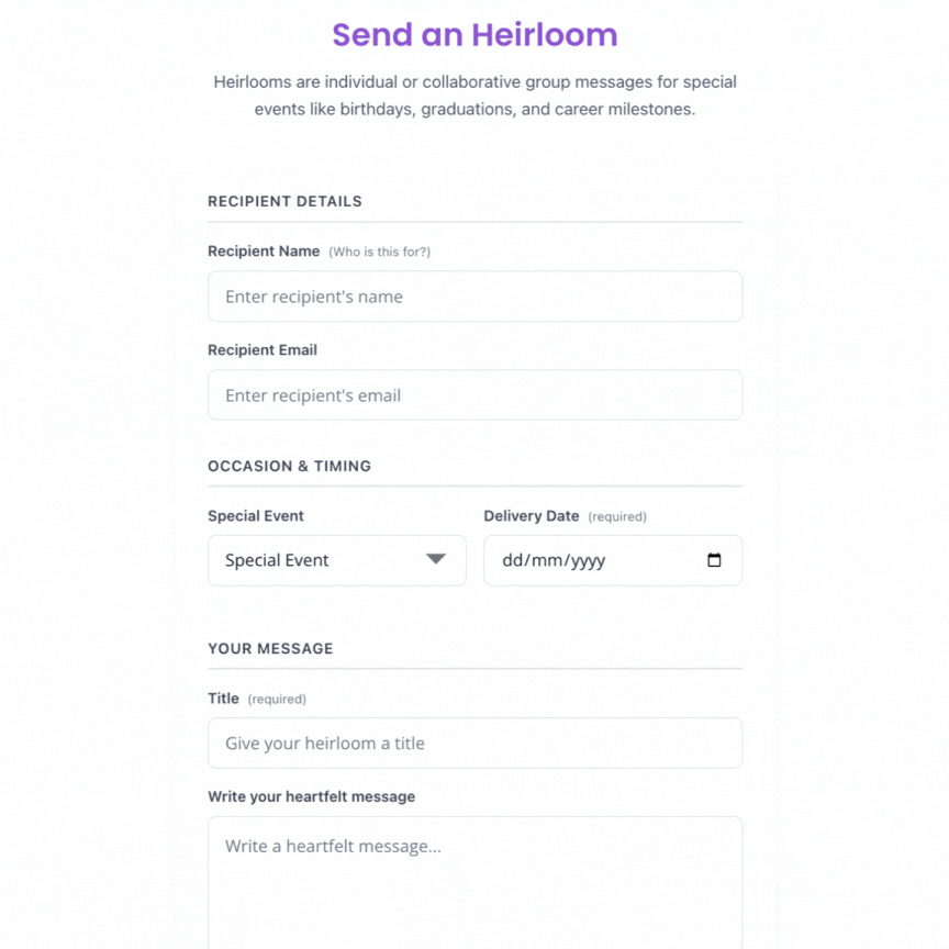 Sending, collaborating on and receiving heirlooms